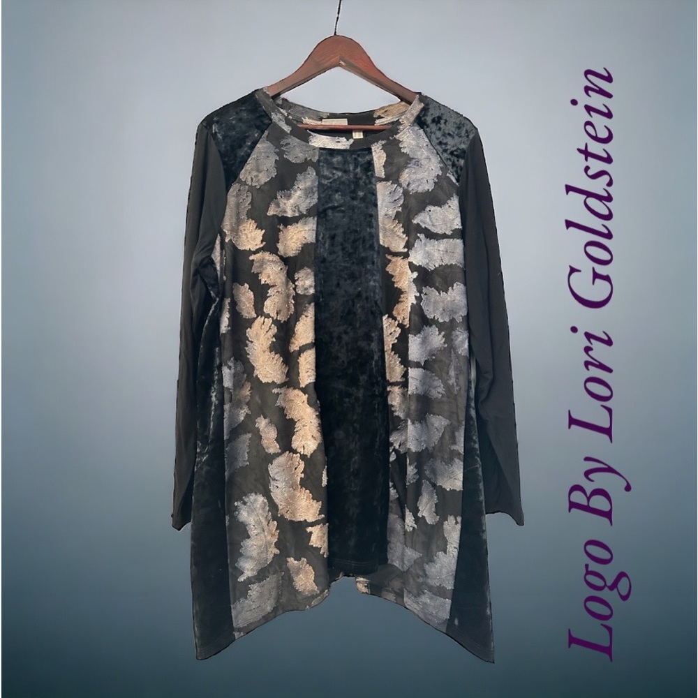 LOGO by Lori Goldstein Pieced Velvet Tie-Dye Top 1X Black NWT